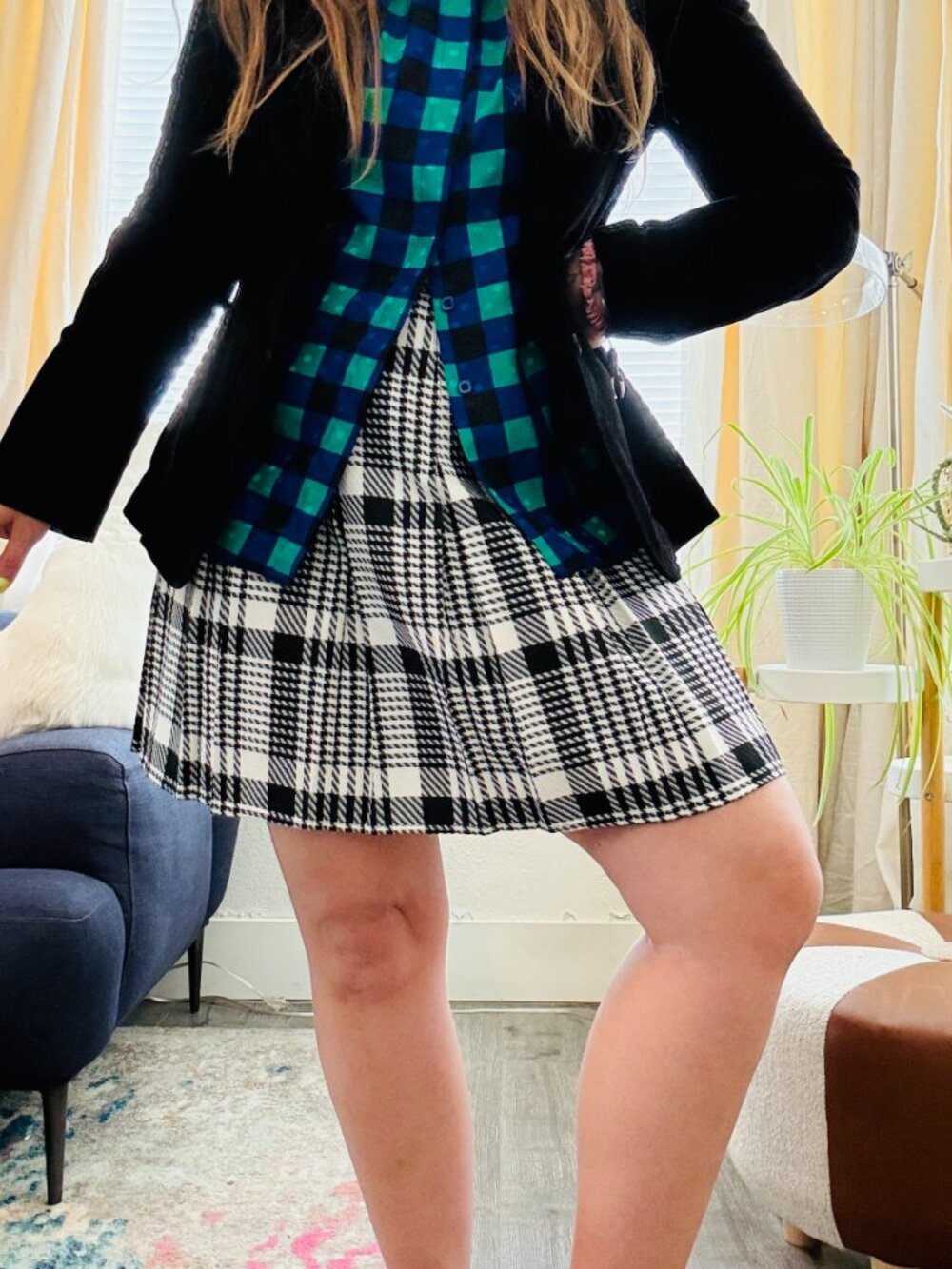Vintage Pleated Miniskirt 90s Tracy Evans Black White Check Plaid Schoolgirl - Picture 9 of 9